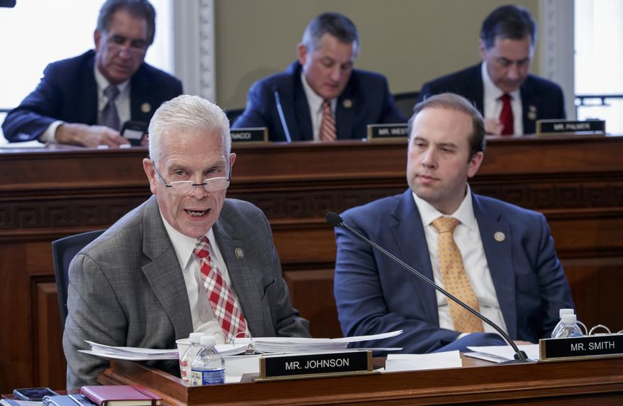 “We founded this caucus primarily on one single irrefutable principle, and that is first and foremost, Israel has a fundamental right to exist and defend herself. And that is not negotiable,” said Rep. Bill Johnson, Ohio Republican, (left) who chairs the Congressional Israel Victory Caucus with Rep. Ron DeSantis, Florida Republican, (not pictured.) (AP Photo/J. Scott Applewhite)