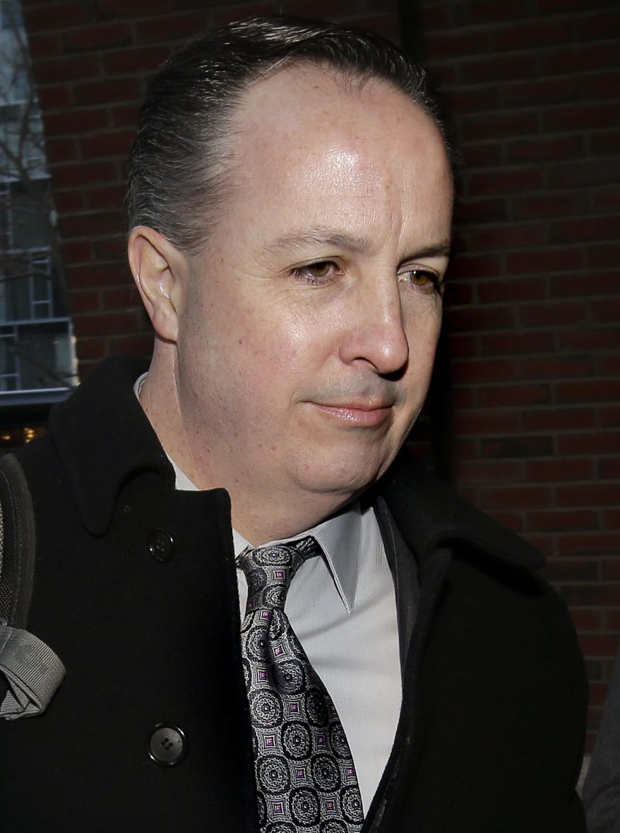 Barry Cadden arrives at the federal courthouse, Thursday, March 16, 2017, in Boston, before scheduled closing arguments in his trial. Cadden, a former pharmacy executive and the president of New England Compounding Center, is charged with causing the deaths in 2012 of 25 people who received tainted steroids manufactured by the pharmacy. (AP Photo/Steven Senne)