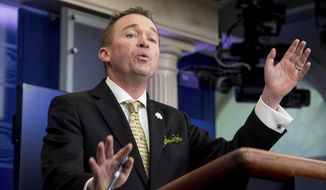 Budget Director Mick Mulvaney speaks about the Trump Administration&#39;s budget proposal during daily press briefing at the White House in Washington, Thursday, March 16, 2017. (AP Photo/Andrew Harnik)