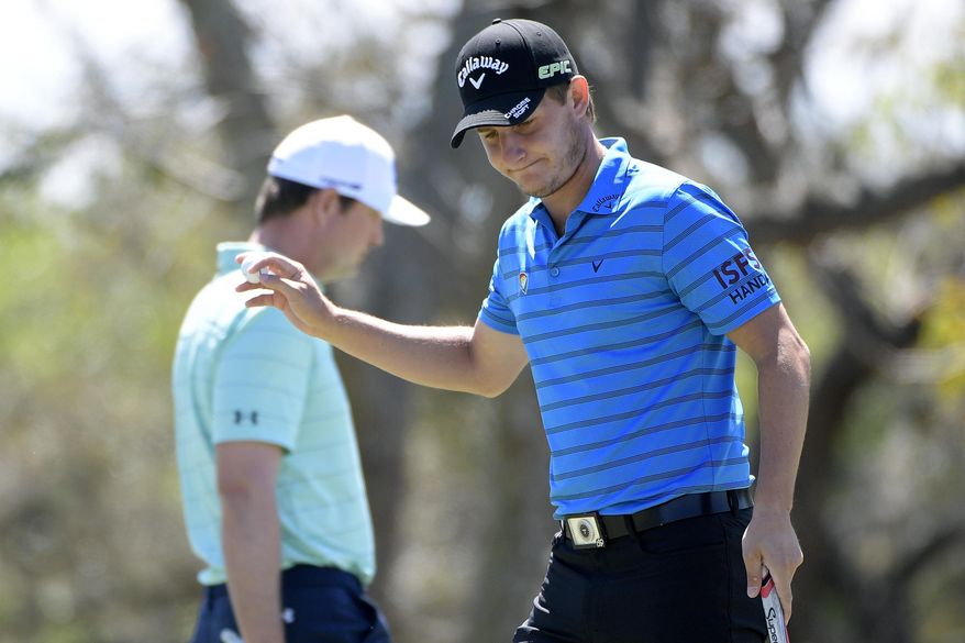 Emiliano Grillo, of Argentina, acknowledges the crowd after sinking a putt on the 10th green during the second round of the Arnold Palmer Invitational golf tournament in Orlando, Fla., Friday, March 17, 2017. (AP Photo/Phelan M. Ebenhack)
