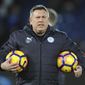 FILE- In this Monday, Feb. 27, 2017 file photo, Leicester caretaker manager Craig Shakespeare during the English Premier League soccer match between Leicester City and Liverpool at the King Power Stadium in Leicester, England. Craig Shakespeare will remain in charge of Leicester until the end of the season. He has the task of keeping the ailing champions in the Premier League following Claudio Ranieri&#x27;s firing. (AP Photo/Rui Vieira, File)