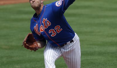 New York Mets starting pitcher Steven Matz (32) works in the second inning of a spring training baseball game against the St. Louis Cardinals Friday, March 17, 2017, in Port St. Lucie, Fla. (AP Photo/John Bazemore)