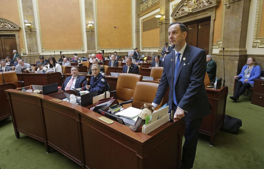 FILE - This Feb. 21, 2017, file photo, Rep. Norm Thurston, R-Provo, speaks on the House floor, at the Utah State Capitol, in Salt Lake City. Utah's hospitality industry is urging Gov. Gary Herbert to veto a bill giving Utah the strictest DUI threshold in the country, lowering the blood alcohol limit to .05 percent, down from .08 percent. Thurston, says he doesn't think it will hurt tourism but it would make people think twice about drinking and driving. (AP Photo/Rick Bowmer, File)