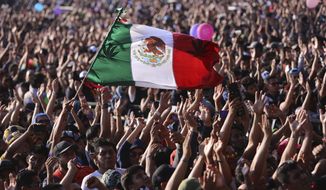 A music fan waves a Mexican national flag during the performance of Colombian rock ban Doctor Krapula at the 18th annual Vive Latino music festival in Mexico City, Saturday, March 18, 2017. The two-day rock festival is one of the most important and longest running of Mexico. (AP Photo/Christian Palma)