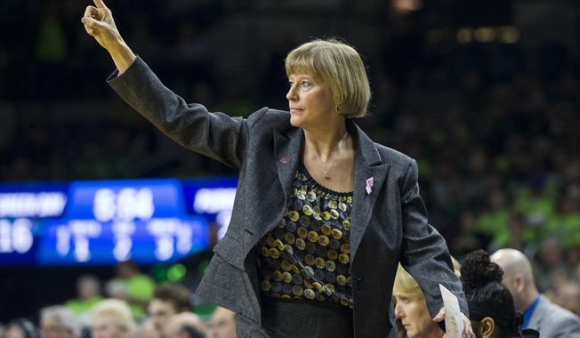Purdue head coach Sharon Versyp signals to her team during a first-round game against Green Bay in the women's NCAA college basketball tournament, Friday, March 17, 2017, in South Bend, Ind. (AP Photo/Robert Franklin)