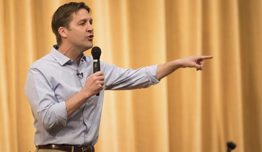 U.S. Senator Ben Sasse answers questions during his town hall meeting Friday, March 17, 2017, in Omaha, Neb.   (Ryan Soderlin/Omaha World-Herald via AP)