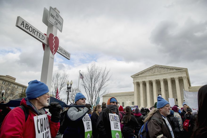 Pro-life activists converge in front of the Supreme Court in Washington, Friday, Jan. 27, 2017, during the annual March for Life. (AP Photo/Andrew Harnik) ** FILE **