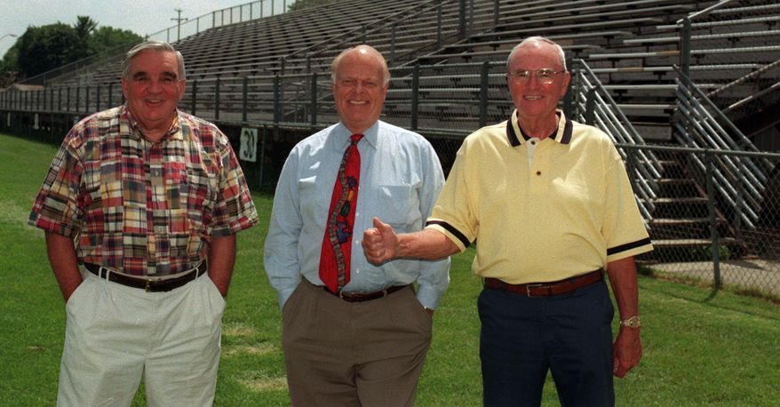 In this undated photo, from left to right, Marty Allen,Bob Eleveld and R.T. Brown pose for a photo in Grand Rapids, Mich. Eleveld, 80, has published his own obituary and scheduled his own memorial service after stopping cancer treatment. He announced that he will host a "celebration of life" open house on Saturday, March 18, 2017, in lieu of a funeral. (Dianne Carroll-Burdick/The Grand Rapids Press via AP)