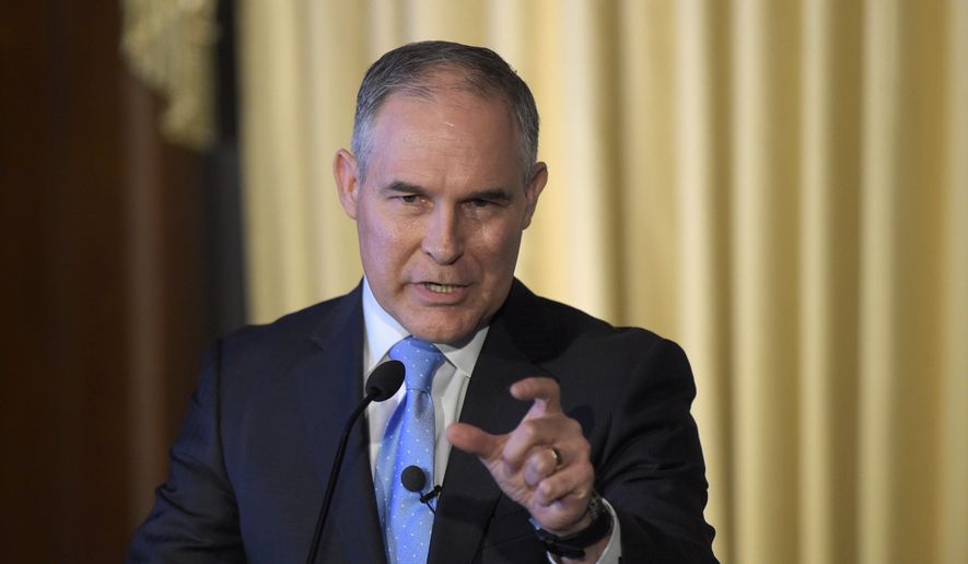 Environmental Protection Agency Administrator Scott Pruitt has agreed with President Trump&#39;s intention to return the agency to its &quot;core mission&quot; of ensuring clean air and clean water. (Associated Press) ** FILE **