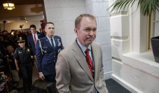 Budget Director Mick Mulvaney arrives at the Capitol with President Donald Trump to rally support for the Republican health care overhaul, in Washington, Tuesday, March 21, 2017. (AP Photo/J. Scott Applewhite) ** FILE **