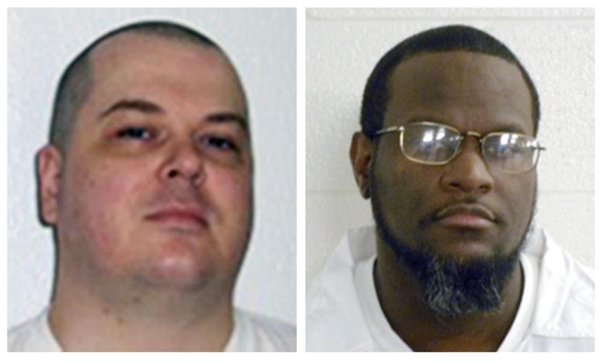 This combination of undated photos provided by the Arkansas Department of Correction shows death-row inmates Jason F. McGehee, left, and Kenneth Williams. Both men are scheduled for execution on April 27, 2017. (Arkansas Department of Correction via AP)