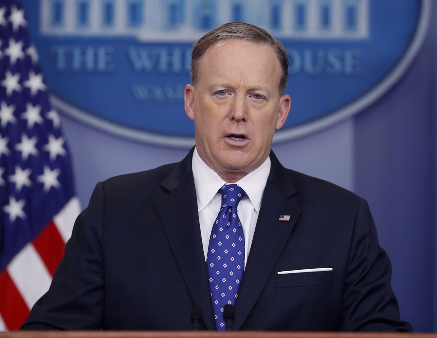 White House Press secretary Sean Spicer speaks to the media during the daily briefing in the Brady Press Briefing Room of the White House, in Washington, Wednesday, March 22, 2017. Spicer discussed the attacks at the British Parliament in London and other topics. (AP Photo/Pablo Martinez Monsivais)