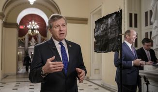 Rep. Charlie Dent, R-Pa., a key moderate in the health care bill debate, explains why he would be voting &quot;no&quot; on the Obamacare replacement, Thursday, March 23, 2017, on Capitol Hill in Washington. (AP Photo/J. Scott Applewhite) ** FILE **