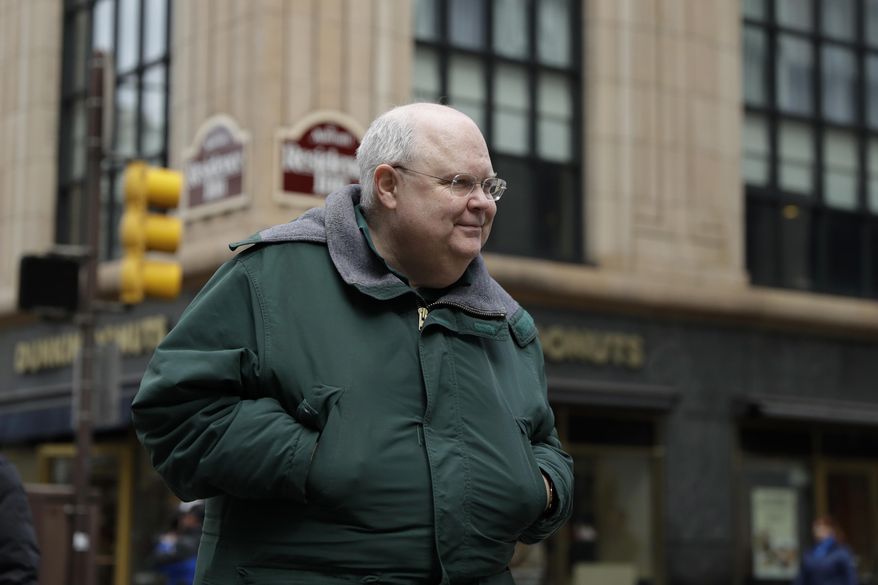 CORRECTS NAME OF SUBJECT TO PHILADELPHIA ASSISTANT DISTRICT ATTORNEY HUGH J. BURNS JR., NOT MONSIGNOR WILLIAM LYNN-Philadelphia Assistant District Attorney Hugh J. Burns Jr. leaves after a hearing at the Center for Criminal Justice, Friday, March 24, 2017 in Philadelphia. A judge has cleared the way for prosecutors to retry the former Philadelphia church official imprisoned over his handling of abuse complaints. Monsignor William Lynn served nearly three years of a three- to six-year sentence when the Pennsylvania Supreme Court tossed his conviction over trial errors. (AP Photo/Matt Slocum)