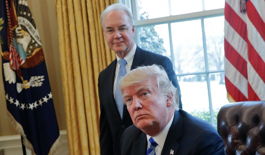 After a loss in his bid to overturn Obamacare, President Trump and Health and Human Services Secretary Thomas Price are hoping to move on to a second phase, stripping a provision requiring insurers to pay for mental health and maternity care. (Associated Press)