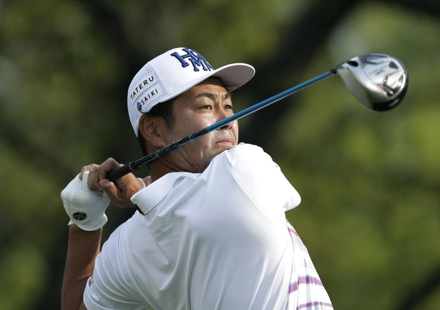 Hideto Tanihara of Japan watches his drive on the first hole during semifinal play at the Dell Technologies Match Play golf tournament at Austin County Club, Sunday, March 26, 2017, in Austin, Texas. (AP Photo/Eric Gay)