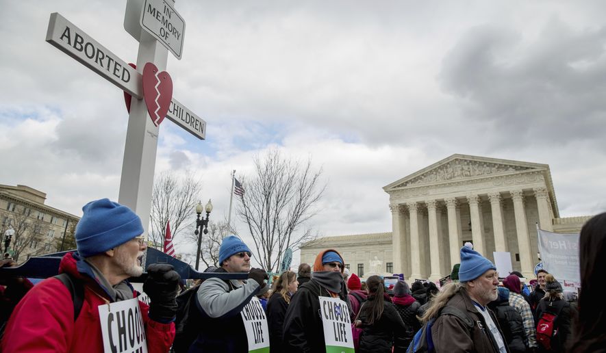 Pro-life activists converge in front of the Supreme Court in Washington, Friday, Jan. 27, 2017, during the annual March for Life. Thousands of anti-abortion demonstrators gathered in Washington for an annual march to protest the Supreme Court&#39;s landmark 1973 decision that declared a constitutional right to abortion. (AP Photo/Andrew Harnik)