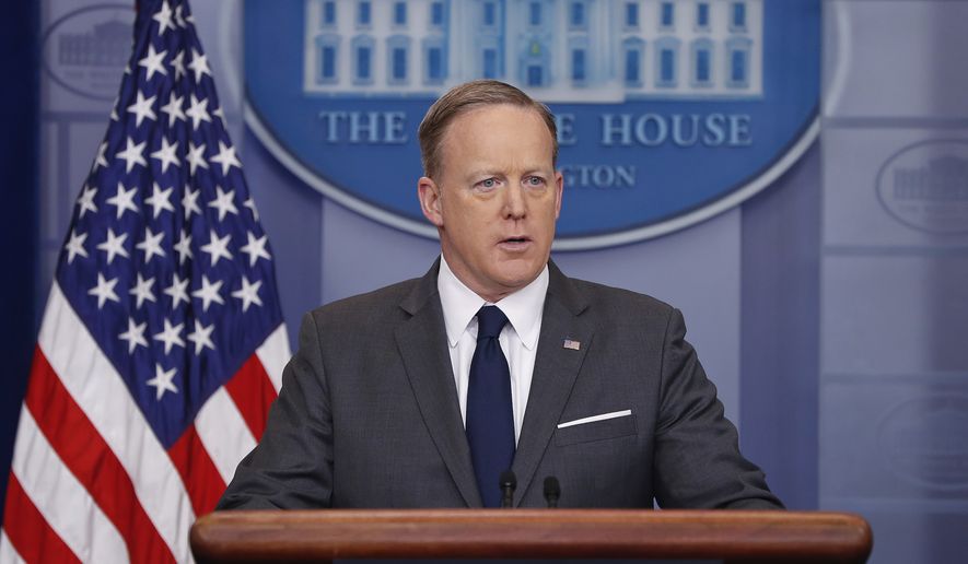 White House Press secretary Sean Spicer speaks to the media during the daily briefing in the Brady Press Briefing Room of the White House in Washington, Monday, March 27, 2017. (AP Photo/Pablo Martinez Monsivais)