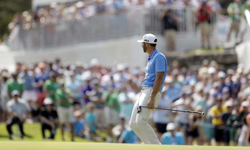 Dustin Johnson reacts as he misses a putt on the sixth hole during the final round of play at the Dell Technologies Match Play golf tournament at Austin County Club, Sunday, March 26, 2017, in Austin, Texas. (AP Photo/Eric Gay)
