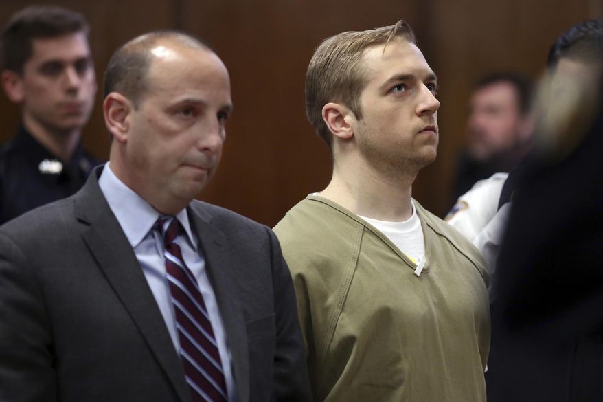 James Harris Jackson, 28, right, a white racist accused of fatally stabbing a 66-year-old stranger on a Manhattan street because he was black, appears in Manhattan Criminal Court, with his attorney Sanford Talkin, left, in New York, Monday March 27, 2017. He is charged with murder as a hate crime. (Alec Tabak/The Daily News via AP, Pool)