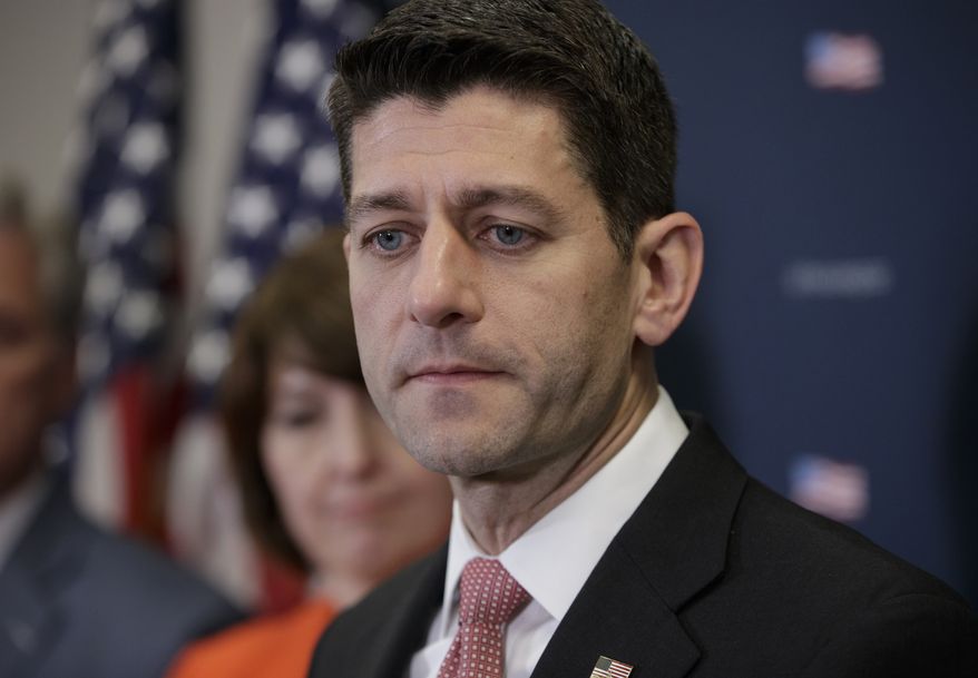House Speaker Paul Ryan of Wis., joined by members of the GOP leadership, pauses as he speaks on Capitol Hill in Washington,  Tuesday, March 28, 2017, about getting past last week&#39;s failure to pass a health care overhaul bill and rebuilding unity in the Republican Conference. (AP Photo/J. Scott Applewhite)