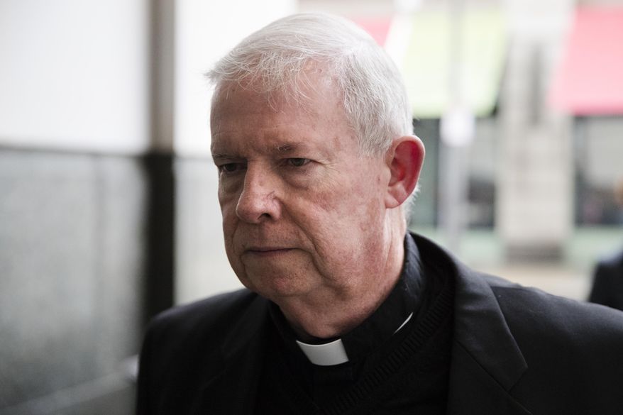 Monsignor William Lynn arrives for a preliminary hearing in his retrial of his child endangerment case at the Center for Criminal Justice, in Philadelphia, Tuesday, March 28, 2017. Lynn is being retried after serving nearly three years of a three- to six-year sentence in a child endangerment case.  (AP Photo/Matt Rourke)