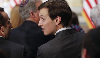 White House Senior Adviser Jared Kushner, takes his seat to watch Vice President Mike Pence administer the oath of office to U.S. Ambassador to Israel David M. Friedman, Wednesday, March 29, 2017, in the Eisenhower Executive Office Building on the White House complex in Washington. (AP Photo/Pablo Martinez Monsivais)