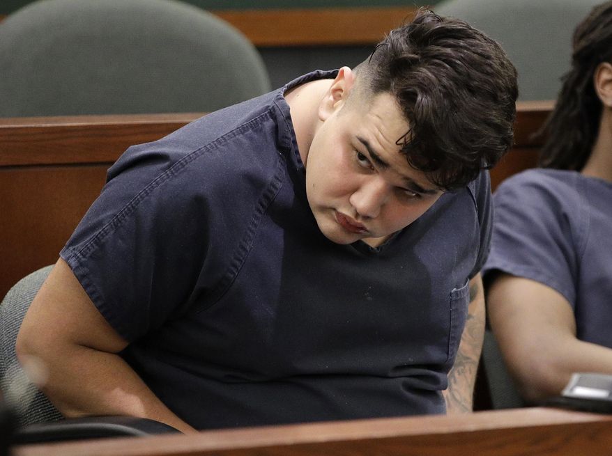 Sebastian Gonzalez appears in court, Wednesday, March 29, 2017, in Las Vegas. Gonzalez is accused of a smash-and-grab burglary at a luxury watch and jewelry store last weekend at a Las Vegas Strip resort. (AP Photo/John Locher)