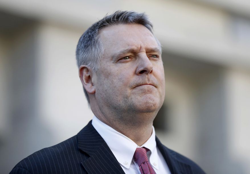 William Fitzpatrick, acting U.S. Attorney for District of New Jersey, speaks to reporters after leaving federal court in Newark, N.J., Wednesday, March 29, 2017. Two former aides to Gov. Chris Christie, Bill Baroni and Bridget Kelly, were sentenced to prison Wednesday for their roles in the 2013 George Washington Bridge lane-closing scandal. Baroni, 45, was sentenced to two years. Kelly, 44, was sentenced to 18 months. Both must also serve 500 hours of community service. (AP Photo/Julio Cortez)