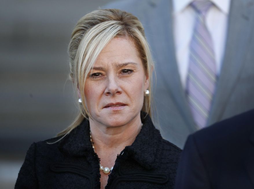 Bridget Kelly leaves federal court after sentencing in Newark, N.J., Wednesday, March 29, 2017. Kelly, 44, was sentenced to 18 months after she and Bill Baroni were convicted for their roles in the 2013 George Washington Bridge lane-closing scandal. Baroni, 45, was sentenced to two years. Both must also serve 500 hours of community service. (AP Photo/Seth Wenig)