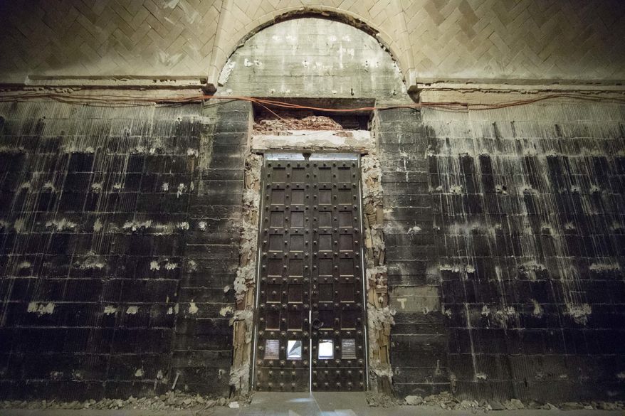 A set of doors are shown in the vaulted walkway after a groundbreaking ceremony for planned renovations of the Philadelphia Museum of Art in Philadelphia, Thursday, March 30, 2017. (AP Photo/Matt Rourke)