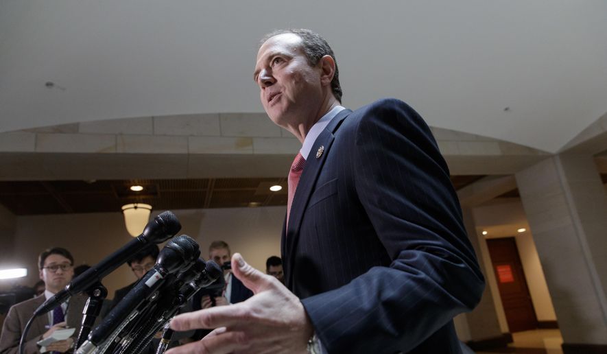 Rep. Adam Schiff, D-Calif., ranking member of the House Intelligence Committee, speaks to reporters on Capitol Hill in Washington, Thursday, March 30, 2017, about the actions of Committee Chairman Rep. Devin Nunes, R-Calif. as the panel continues to investigate Russian interference in the 2016 U.S. presidential election and the web of contacts between President Donald Trump&#39;s campaign and Russia. (AP Photo/J. Scott Applewhite)