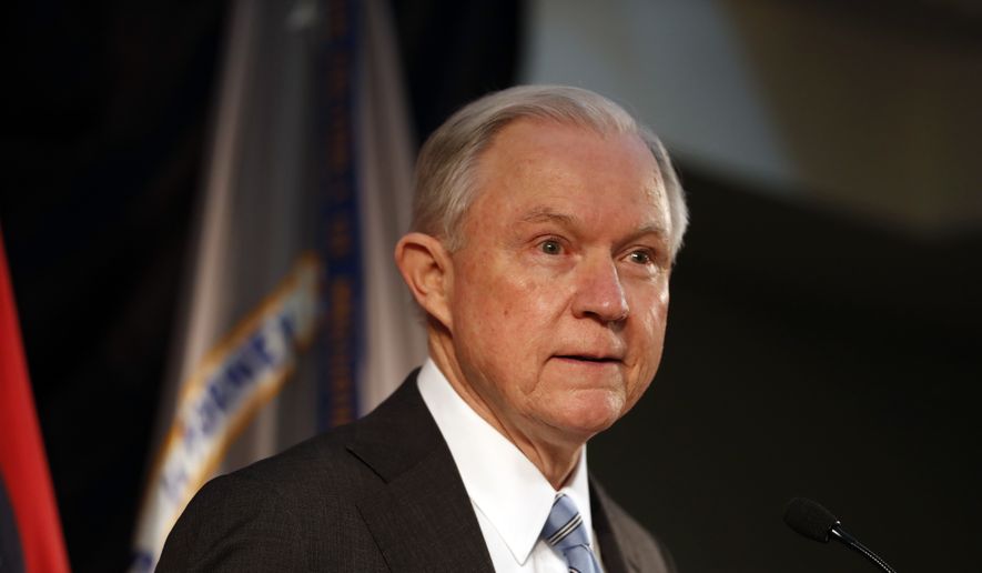 Attorney General Jeff Sessions speaks about crime to local, state and federal law enforcement officials Friday, March 31, 2017, in St. Louis. (AP Photo/Jeff Roberson) ** FILE **