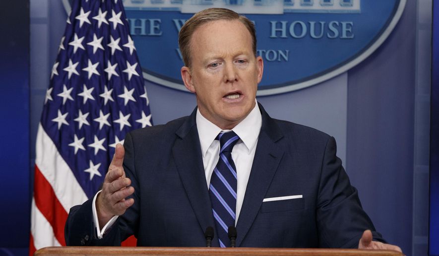 White House press secretary Sean Spicer speaks during the daily press briefing at the White House, Friday, March 31, 2017, in Washington. Spicer discussed the U.S., China relationship and other topics. (AP Photo/Evan Vucci)