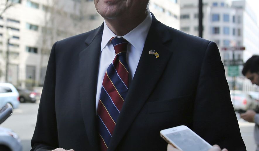 New Jersey Democratic gubernatorial candidate Phil Murphy listens to a question after delivering boxes of petitions to the Division of Elections to meet Monday's deadline for candidates to file petitions to run, Monday, April 3, 2017, in Trenton, N.J. Monday marks the deadline for Democrats and Republicans thinking of jumping into this year's primary race for New Jersey governor. Independent candidates have until June 6 to collect the needed signatures and file paperwork to run. (AP Photo/Mel Evans)