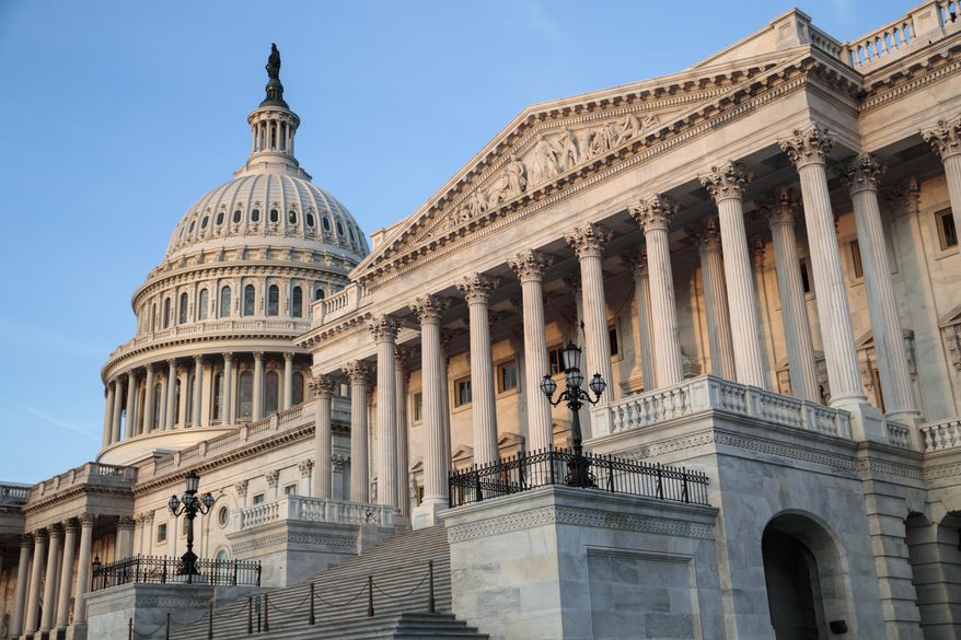 The Senate side of the Capitol is seen in Washington, early Monday, April 3, 2017, as the Republican-led Senate Judiciary Committee meets to advance the nomination of President Donald Trump's Supreme Court nominee Neil Gorsuch. A weeklong partisan showdown is expected as Democrats are steadily amassing the votes to block Judge Gorsuch and force Republicans to unilaterally change long-standing rules to confirm him. (AP Photo/J. Scott Applewhite)