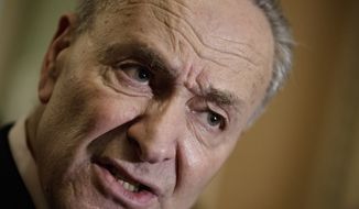 Senate Minority Leader Charles Schumer of N.Y. speaks to reporters on Capitol Hill in Washington, Tuesday, April 4, 2017, about the struggle to move Supreme Court nominee Neil Gorsuch toward a final up-or-down vote on the Senate floor. (AP Photo/J. Scott Applewhite)