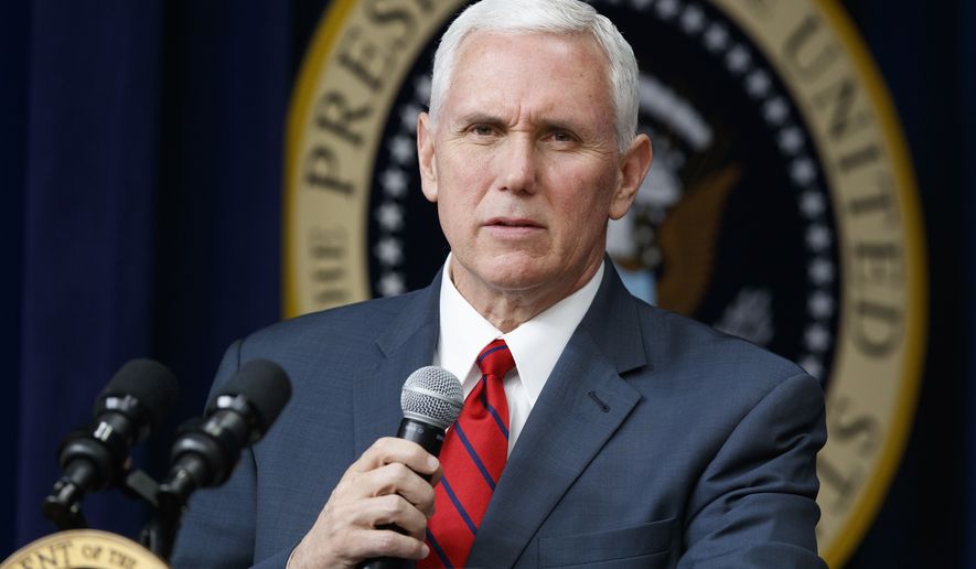 Vice President Mike Pence speaks during a town hall with business leaders in the South Court Auditorium on the White House complex in Washington, Tuesday, April 4, 2017. (AP Photo/Evan Vucci) ** FILE **