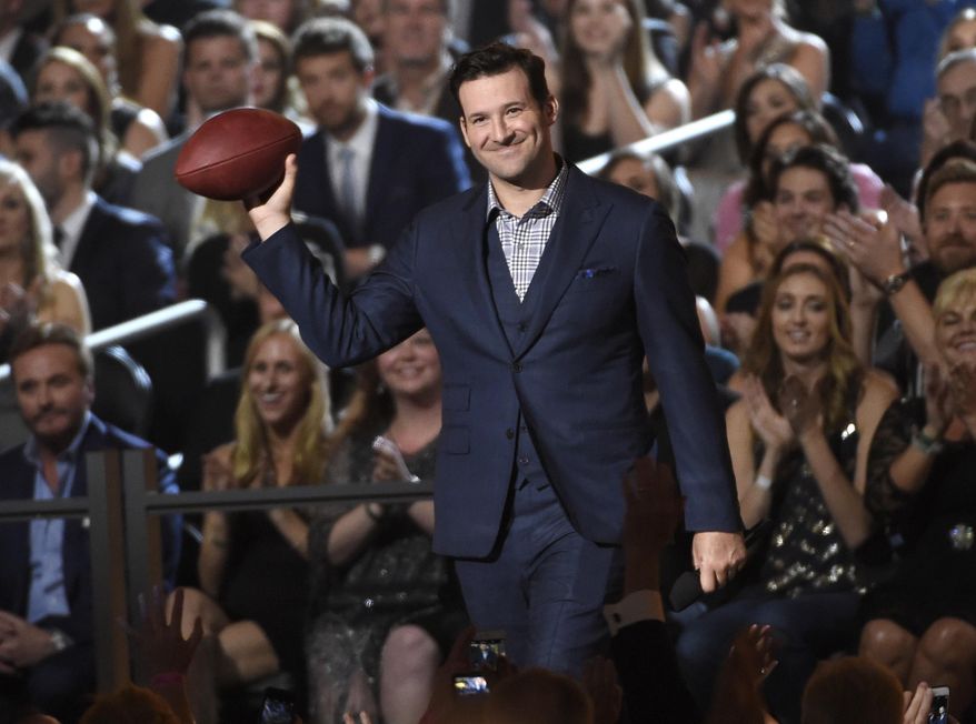 FILE - In this April 19, 2015, file photo, Tony Romo walks on stage at the 50th annual Academy of Country Music Awards at AT&amp;amp;T Stadium, in Arlington, Texas. A person with knowledge of the decision says Romo is retiring rather than trying to chase a Super Bowl with another team after losing his starting job with the Dallas Cowboys. The all-time passing leader for the storied franchise is headed to the broadcast booth after considering those offers. The person spoke to The Associated Press on condition of anonymity Tuesday, April 4, 2017, because Romo&#39;s decision hasn&#39;t been announced. (Photo by Chris Pizzello/Invision/AP, File)