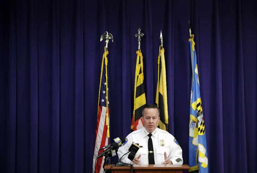 Baltimore Police Department Commissioner Kevin Davis speaks at a news conference at the department's headquarters in Baltimore, Tuesday, April 4, 2017, in response to the Department of Justice's request for a 90-day delay of a hearing on its proposed overhaul of the police department. (AP Photo/Patrick Semansky)
