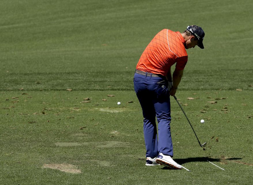 Danny Willett, of England, hits on the driving range during practice for the Masters golf tournament Tuesday, April 4, 2017, in Augusta, Ga. (AP Photo/Charlie Riedel)
