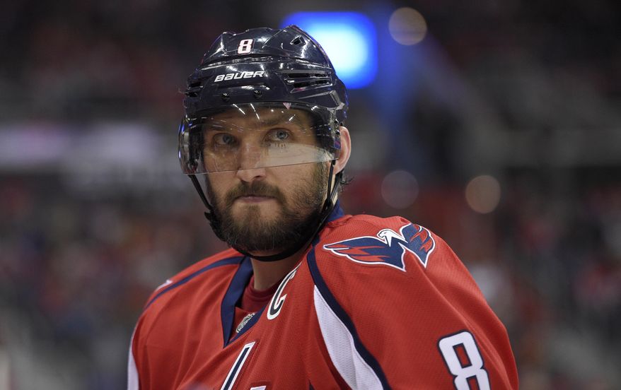 FILE - In this Nov. 23, 2016, file photo, Washington Capitals left wing Alex Ovechkin (8), of Russia, looks on during the third period of an NHL hockey game against the St. Louis Blues, in Washington. Ovechkin and other players are raising doubts about the finality of the NHL announcement that it won’t participate in the 2018 Olympics. Capitals superstar reiterated his intention to represent Russia next year in South Korea, calling the league’s decision not to go a “bluff.”(AP Photo/Nick Wass, File)