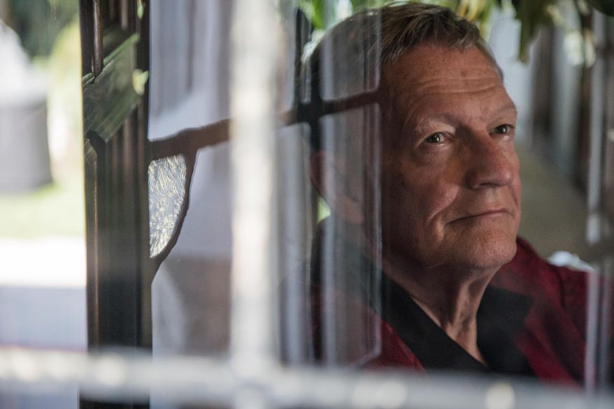 This image released by Amazon Prime shows Ed Pilkington as Hugh Hefner in “American Playboy: The Hugh Hefner Story,” premiering on Amazon Prime on Friday. (Rodelio Astudillo/Amazon Prime via AP)