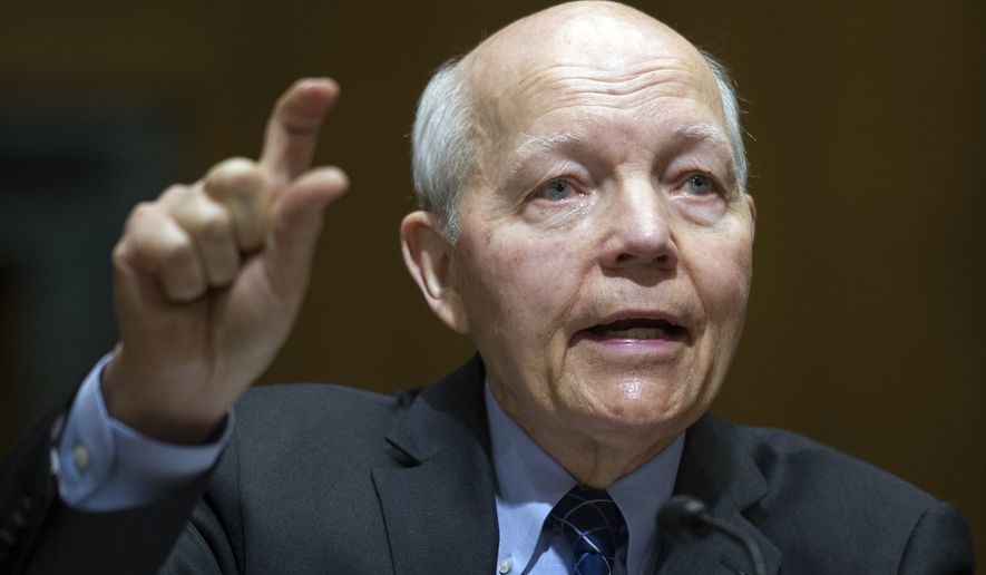 IRS Commissioner John Koskinen testifies on Capitol Hill in Washington, Thursday, April 6, 2017, before the Senate Finance Committee . (AP Photo/Cliff Owen)