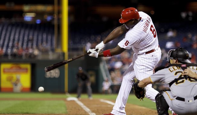 FILE In this Tuesday, Sept. 13, 2016, file photo, Philadelphia Phillies&#x27; Ryan Howard drives in a run off Pittsburgh Pirates starting pitcher Ivan Nova during the fourth inning of a baseball game in Philadelphia. Free agent slugger Howard has reached a minor league deal with the Atlanta Braves, hoping for another chance to play in the majors. The 37-year-old Howard wasn&#x27;t signed by the Phillies after last season. The Braves made the deal Thursday, April 6, 2017. (AP Photo/Matt Slocum, File)