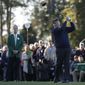 Jack Nicklaus hits an honorary first tee shot for the ceremonial start of the first round of the Masters golf tournament Thursday, April 6, 2017, in Augusta, Ga. (AP Photo/Chris Carlson)