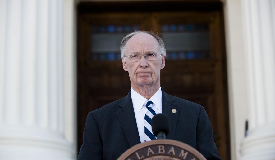 Alabama Gov. Robert Bentley speaks during a news conference on Friday, April 7, 2017, outside the Alabama Capitol building in Montgomery, Ala. Bentley vowed again  he won&#39;t resign even as his political troubles mounted and lawmakers said they would move forward with impeachment hearings because of a sex scandal.  (Albert Cesare /The Montgomery Advertiser via AP)