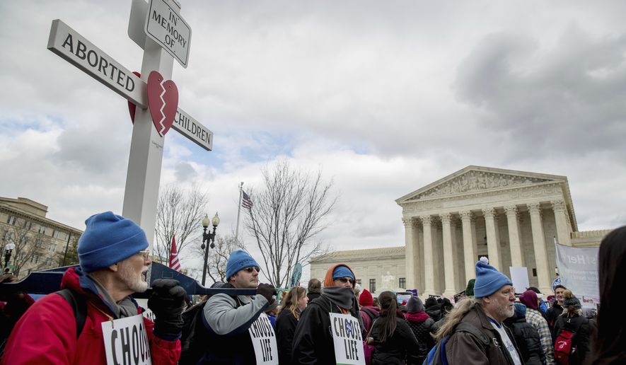 Pro-life activists converge in front of the Supreme Court in Washington, Friday, Jan. 27, 2017, during the annual March for Life. Thousands of anti-abortion demonstrators gathered in Washington for an annual march to protest the Supreme Court's landmark 1973 decision that declared a constitutional right to abortion. (AP Photo/Andrew Harnik)