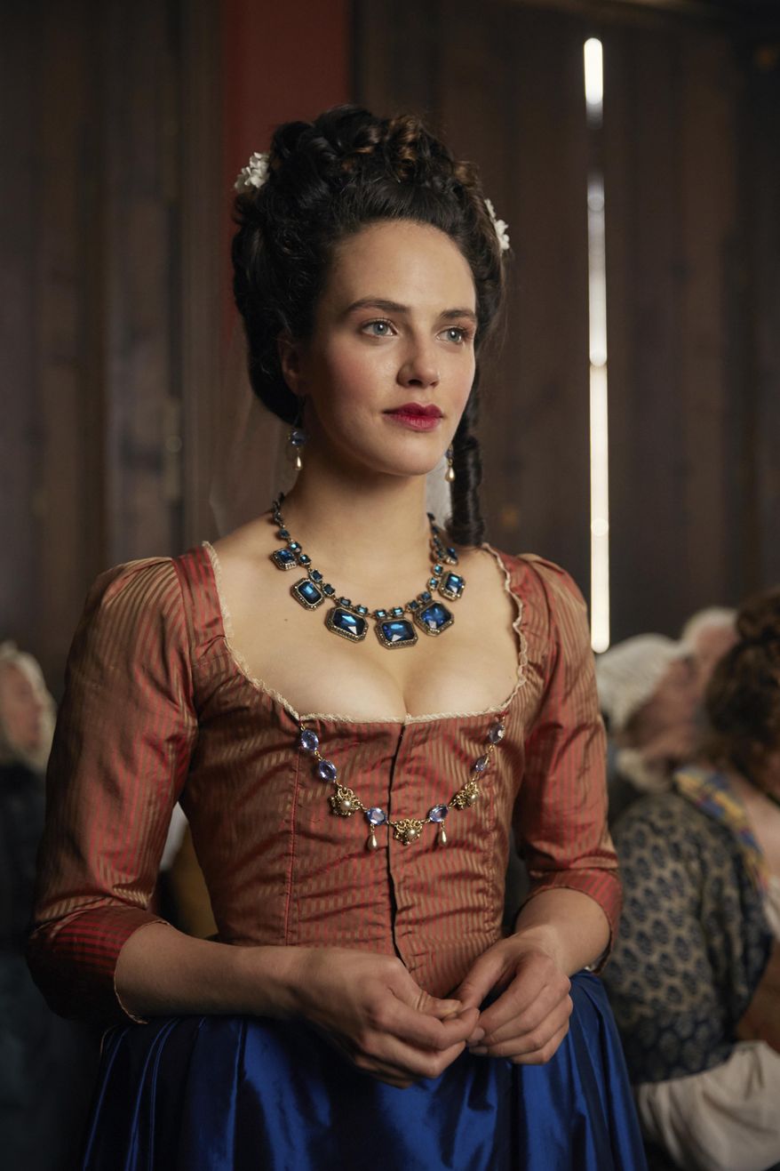 In this image released by Hulu, Jessica Brown-Findlay portrays Charlotte Wells, an 18th-century prostitute in Hulu's drama series "Harlots." (Liam Daniel/Hulu via AP)