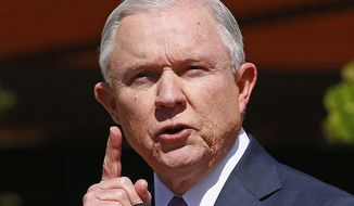 Attorney General Jeff Sessions speaks at a news conference after touring the U.S.-Mexico border with border officials, Tuesday, April 11, 2017, in Nogales, Ariz. Sessions announced making immigration enforcement a key Justice Department priority, saying he will speed up deportations of immigrants in the country illegally who were convicted of federal crimes. (AP Photo/Ross D. Franklin)